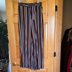Navy Striped Wide Leg Pants